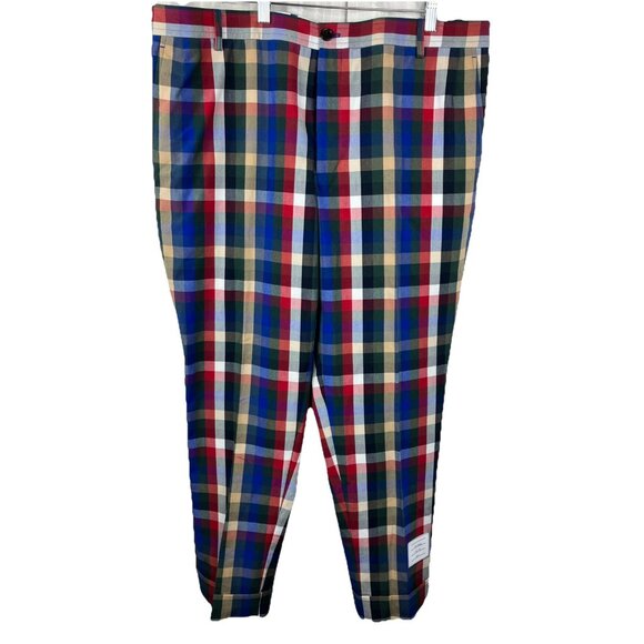 Sz 5  XL  Thom Browne Men’s Plaid Tartan Pants Cuffed Button Fly - Picture 1 of 7
